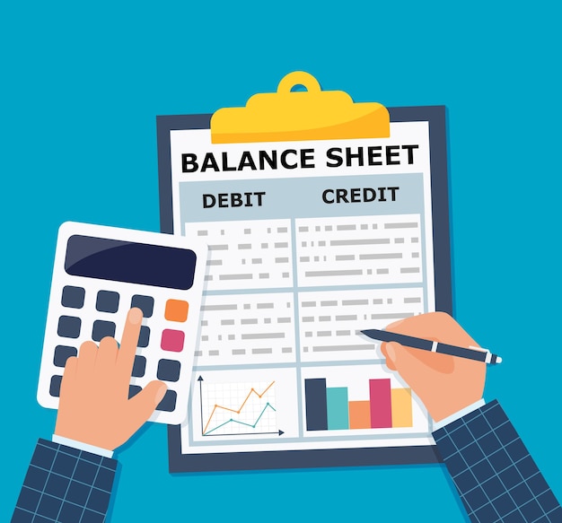 Accounting with calculator. Vector illustration in a flat style. Eps 10