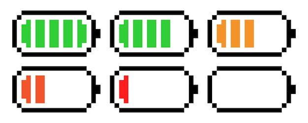 Accumulator indicator icon. Battery charging process. Battery charge level set