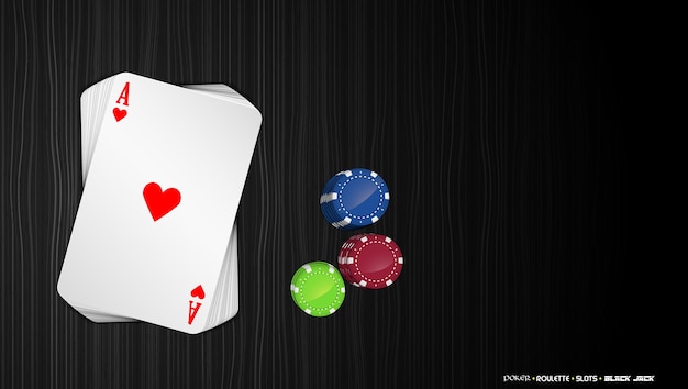 Aces cards with colorful poker chips on a dark background