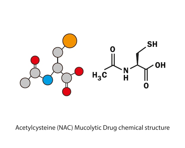 Acetylcysteine NAC mucolytic drug Chemical skeletal formula