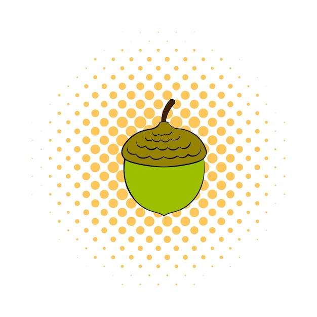 Acorn icon in popart style on dotted background Tree symbol