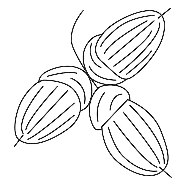 Acorns oak black outline strokes on a white background Handdrawn illustration