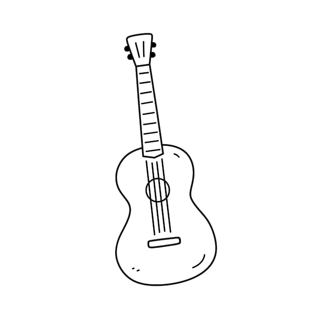 Acoustic classic guitar or ukulele isolated on white hand drawn illustration in doodle style