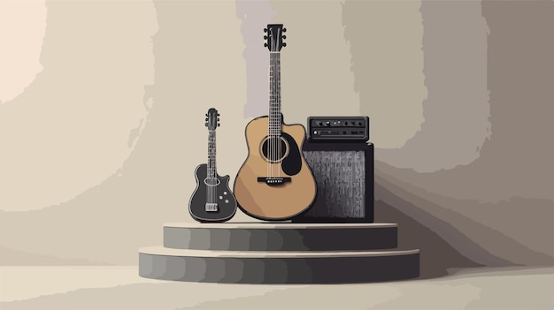 Vector acoustic guitar amplifier on cylinder podium for music performance