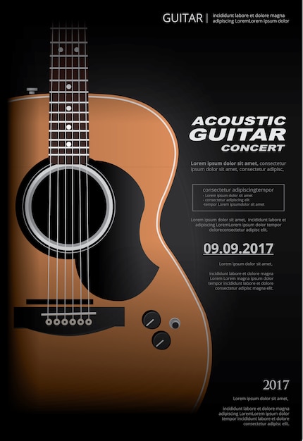 Vector acoustic guitar concert poster background template