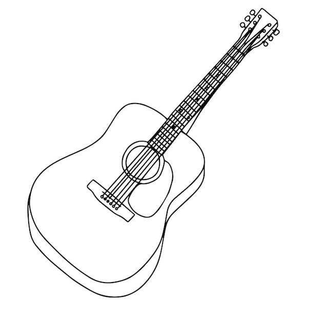 Acoustic guitar in doodle style Guitar isolated on white background Vector illustration