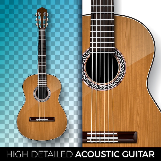 Acoustic guitar isolated on transparent background.