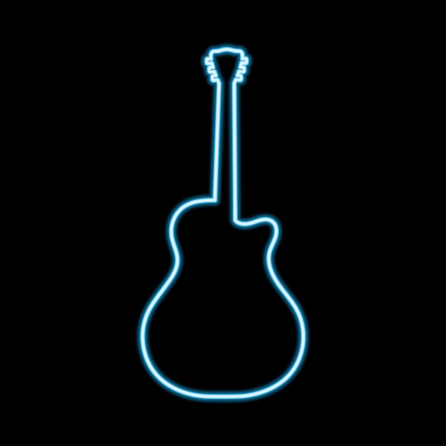 Acoustic guitar neon blue glowing of vector illustration