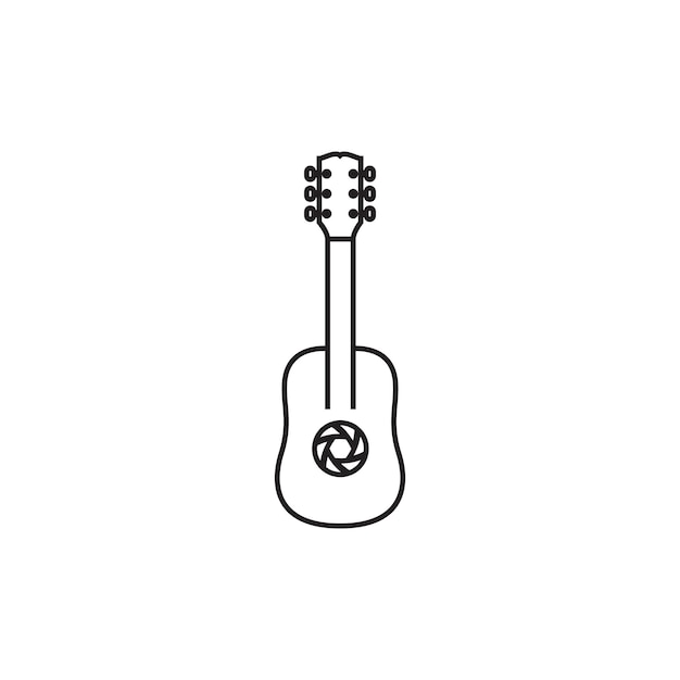 Acoustic guitar with camera lens logo design vector graphic symbol icon illustration creative idea