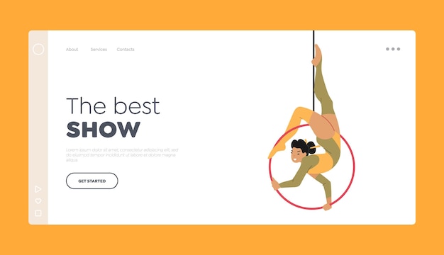 Acrobatics Woman Show Performance Landing Page Template Circus Aerial Gymnast Girl Balancing in Ring Girl Acrobat