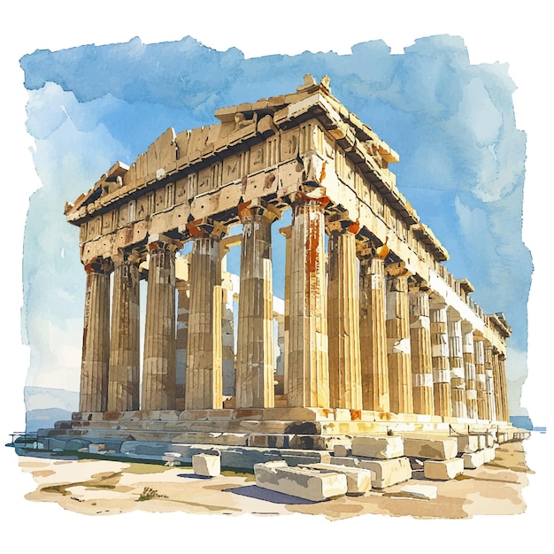 acropolis of athens vector illustration in watercolor style