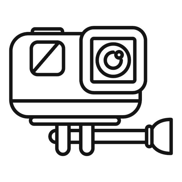 Vector action camera is recording exciting moments in black and white line art