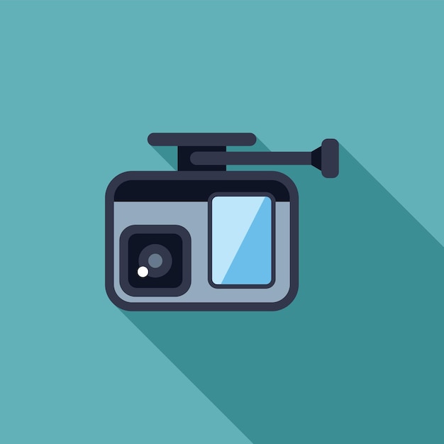 Vector action camera is recording exciting summer videos with long shadow on turquoise background