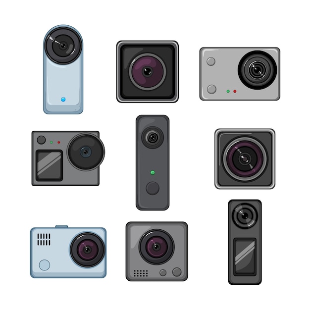 Action camera set cartoon vector illustration