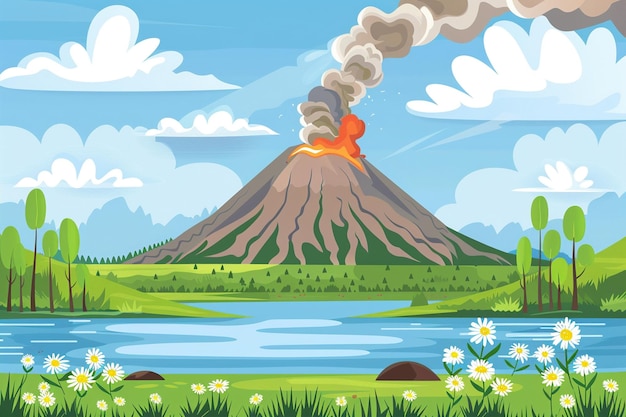 Vector active volcano cartoon vector illustration