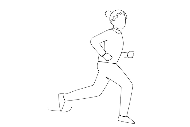 An active woman with a sweater doing jogging exercise line art