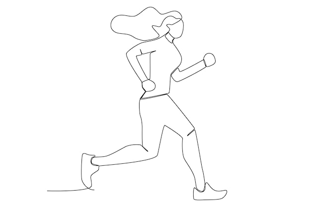 An active young long haired woman with a sportswear doing running exercise line art