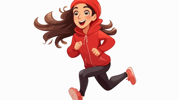 Active Young Woman Running in Stylish Red Jacket and Pants Illustration