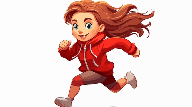 Active Young Woman Running in Stylish Red Jacket and Pants Illustration