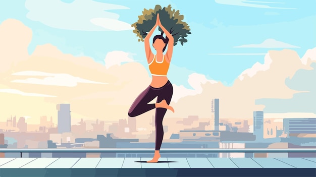 Active Young Woman in Sportswear Practicing Tree Pose Outdoors