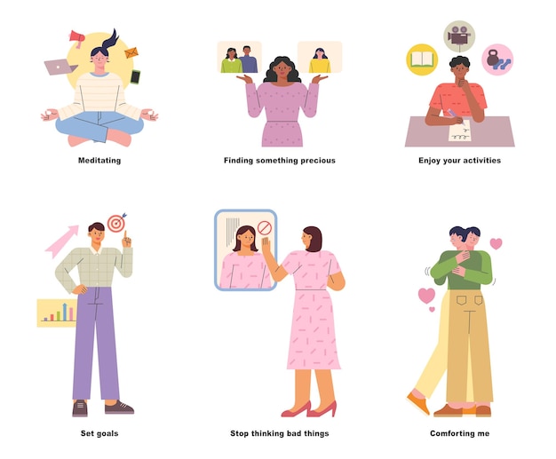 Activities for a healthy mind. people inforgraphic illustration.