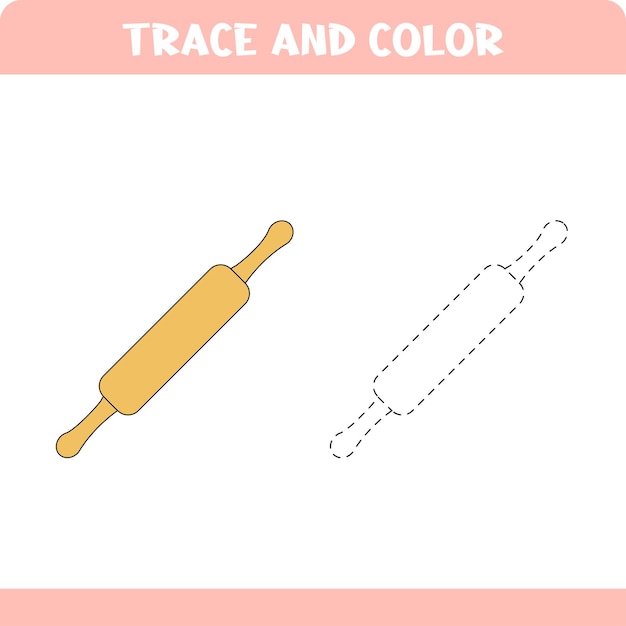 Activity page for kids education Trace and color worksheet for kids Tracing objects Color page Rolling pin