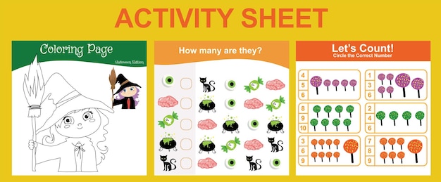 Activity sheet for children. Educational printable worksheet. Halloween worksheet theme. Vector illu