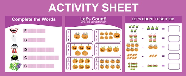 Activity sheet for children. Educational printable worksheet. Halloween worksheet theme. Vector illu