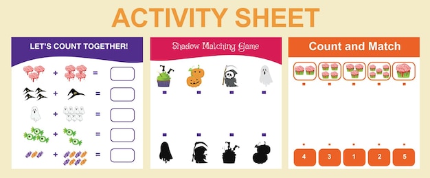 Activity sheet for children. Educational printable worksheet. Halloween worksheet theme. Vector illu