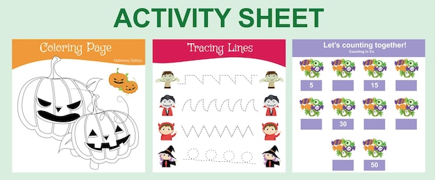 Activity sheet for children. Educational printable worksheet. Halloween worksheet theme. Vector illu