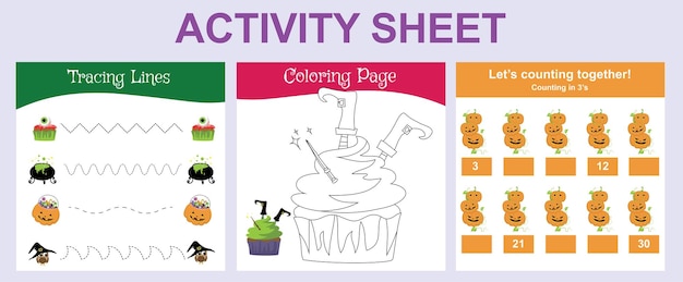 Activity sheet for children. Educational printable worksheet. Halloween worksheet theme. Vector illu