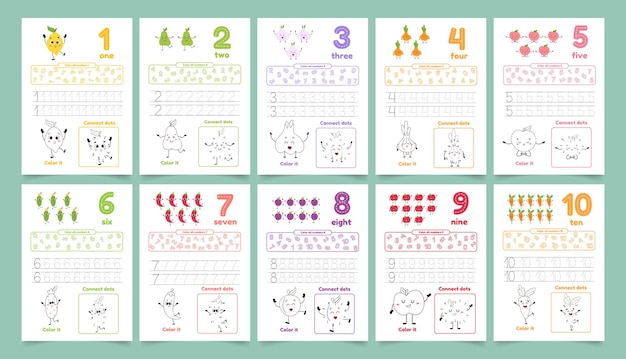 Activity worksheets for kids with many exercises Learn number from 1 to 10 Trace color dot to dot