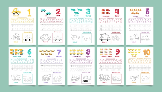 Activity worksheets for kids with many exercises Learn number from 1 to 10 Trace color dot to dot