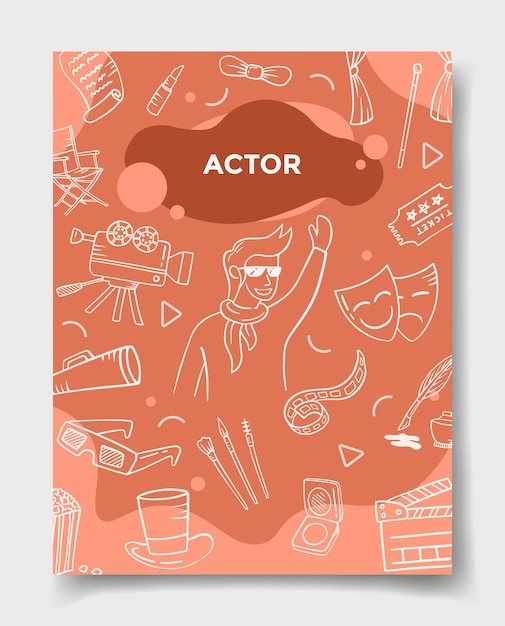 Actor jobs or career profession with doodle style for template of banners, flyer, books, and magazine cover vector illustration