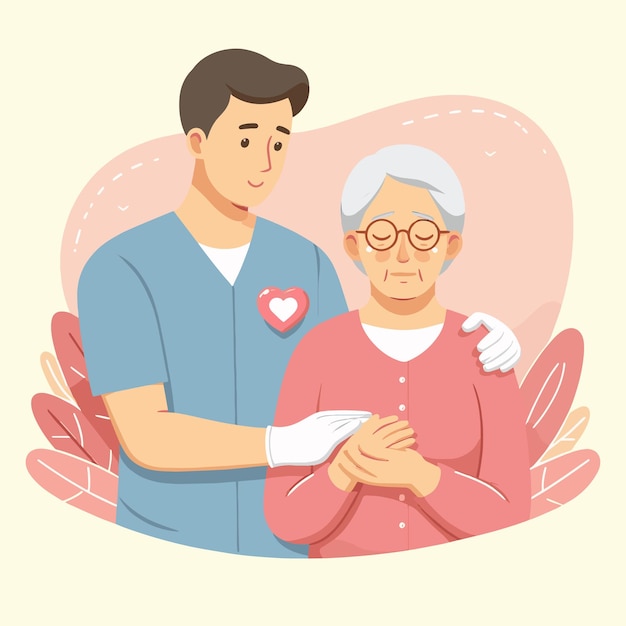 Vector acts of care illustration grandmother and doctor