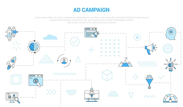 Ad campaign concept with icon set template banner with modern blue color style