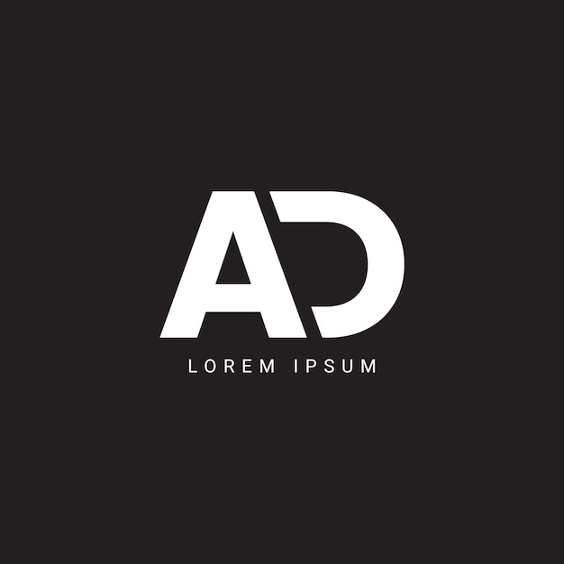 AD Letter Logo Design with Creative Modern Trendy Typography and Black Colors