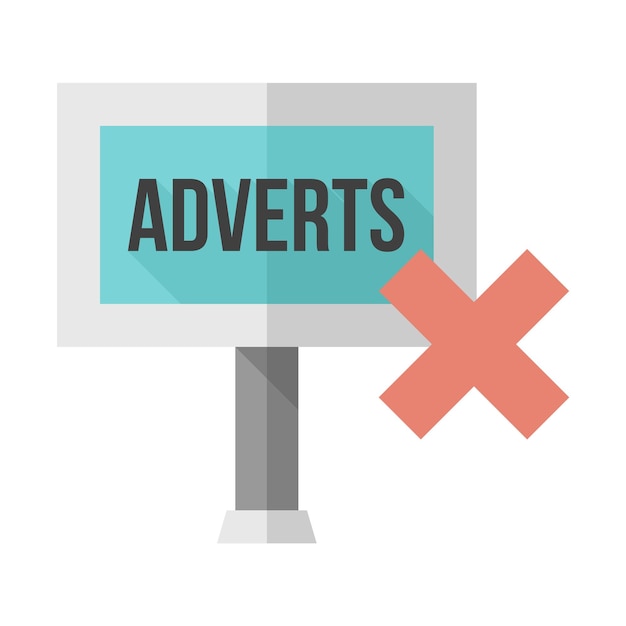 Ad post with cross sign icon in flat color style