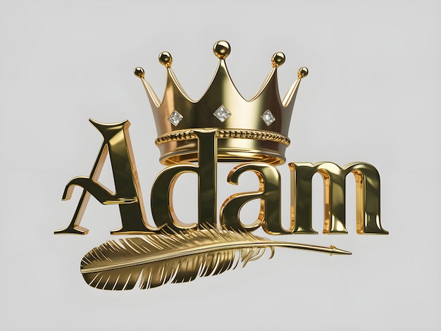 Adam Name Logo Design Adam Name in Elegant Font Gold Crown with feather Vector Format