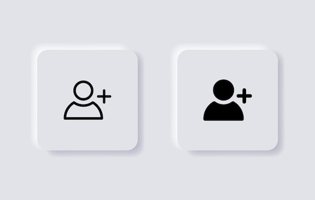 Add new user icon rofile avatar with plus in neumorphism buttons or neumorphic style ui ux app icons