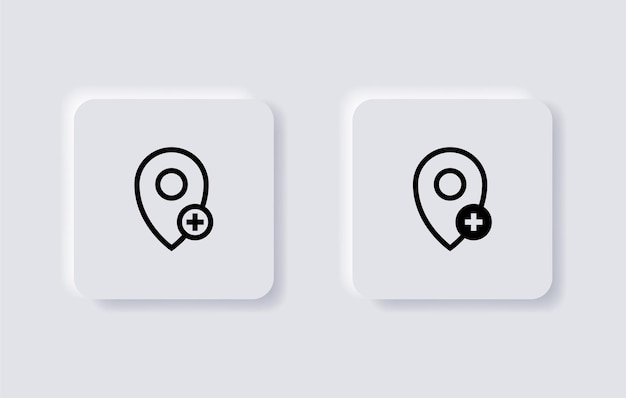 add pin location icon logo with plus symbol sign outline line icons user interface ui signs symbols