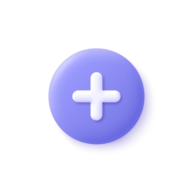 Add, plus, medical cross round button. 3d vector icon. Cartoon minimal style.