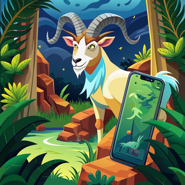 Addax goat energetic angry jungle Phone vector