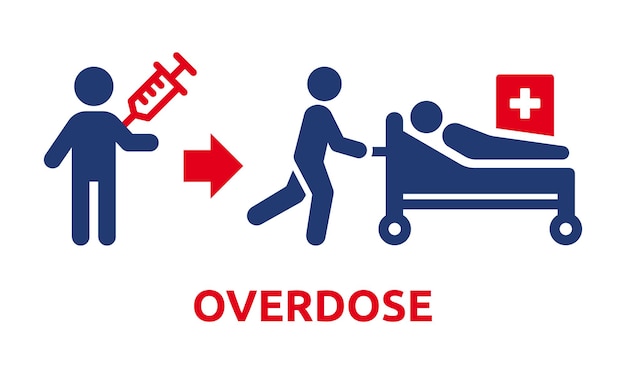 Addicted person did a drug overdose with syringe vector icon.