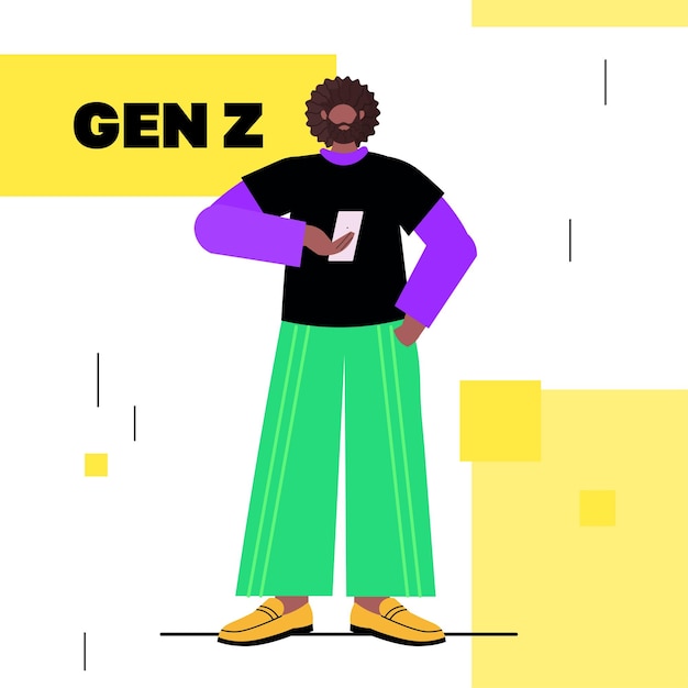 addicted young man using gadget generation Z digital addiction concept full length vector illustration