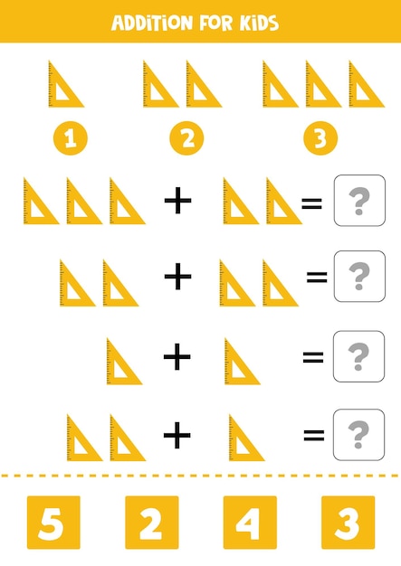 Addition for kids with cute yellow triangle ruler