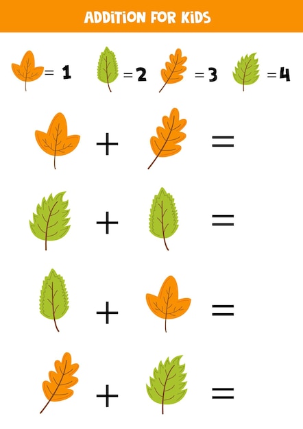 Addition for kids with different cute autumn leaves