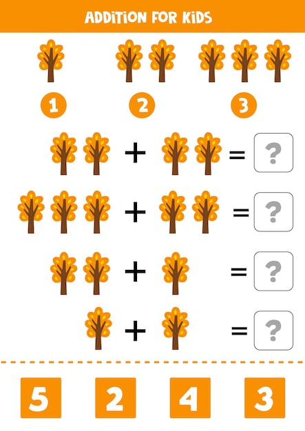 Addition for kids with hand drawn autumn tree