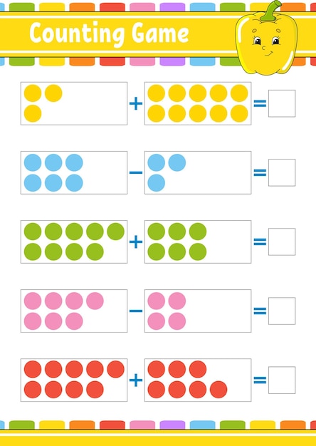 Addition and subtraction Task for kids Education developing worksheet Activity color page