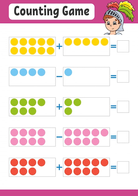 Addition and subtraction. Task for kids. Education developing worksheet.